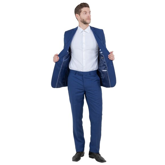 Azzuro's Premium Polyester Slim Fit 2pc Mens Suit, Indigo - Picture 2 of 5